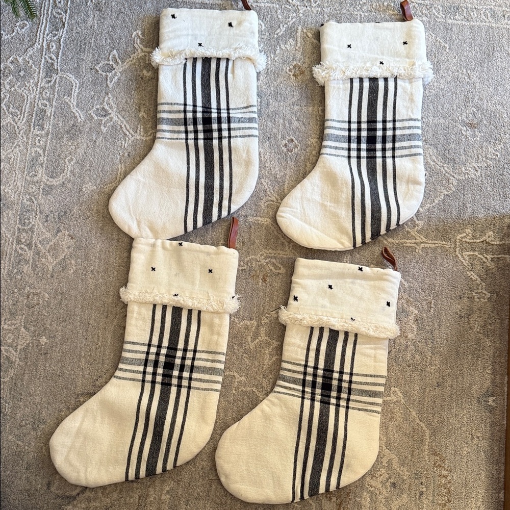 Hearth & Hand Set of 4 Striped Plaid Christmas Stockings